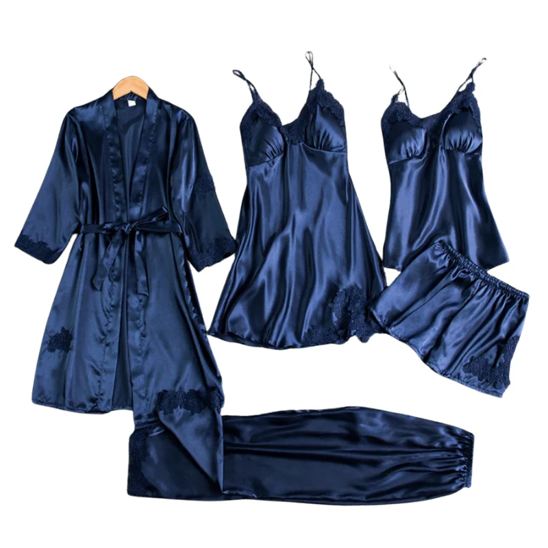 5-in-1 satiinityylinen yöasusetti | Satiinityylinen yöpaita ja pyjamat | Ylelliset yöasut naisille - Image 6