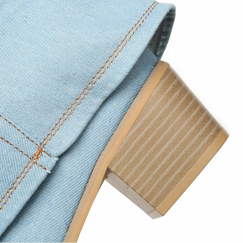 Naisten Denim Saappaat | Block Heels | Rento Western-Tyyli | Nilkkapituus ja Leveä Varsi - Image 4