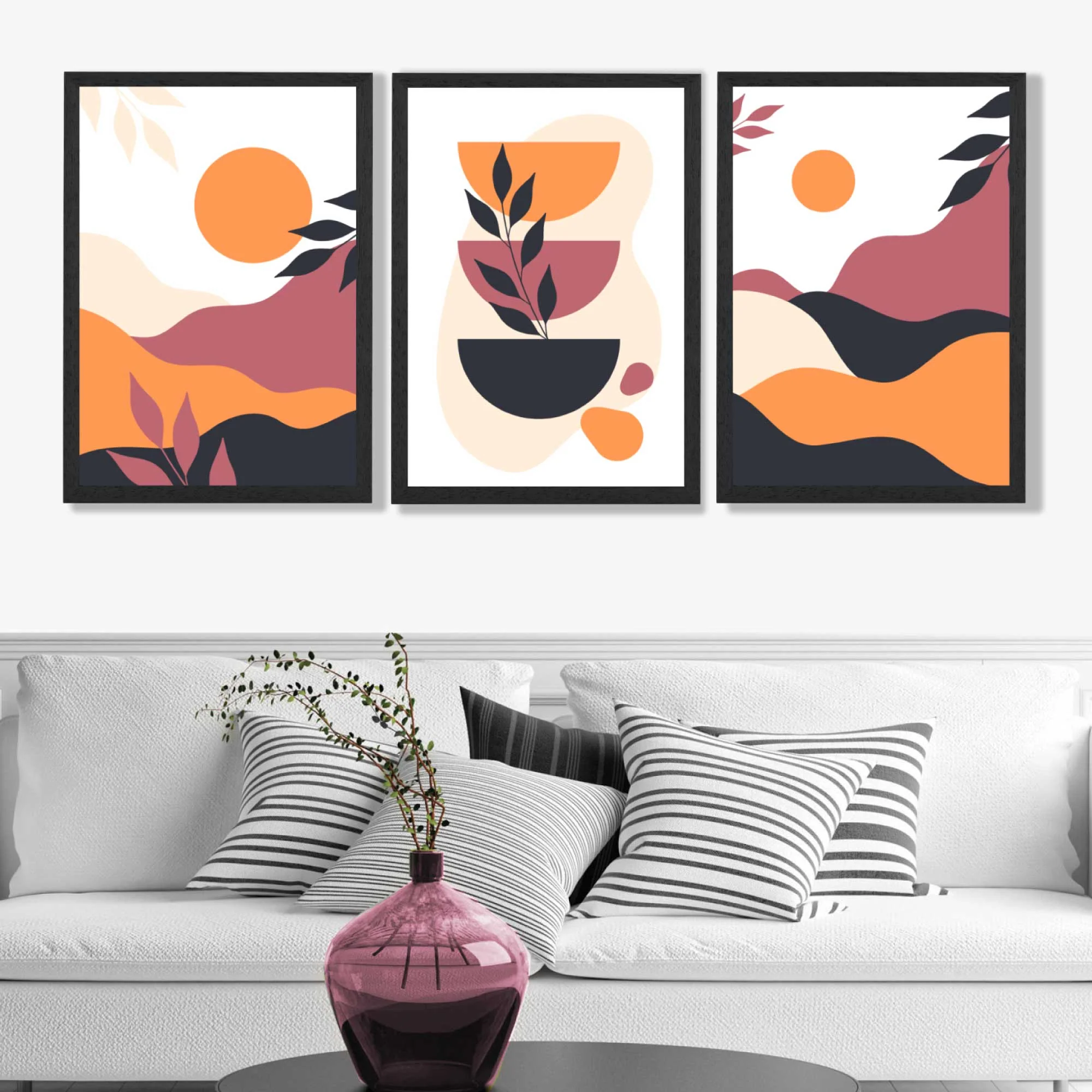 Boho Taideprintti Setti Kolme Kehystettyä Teosta Värikkäällä Tyylillä - Image 2