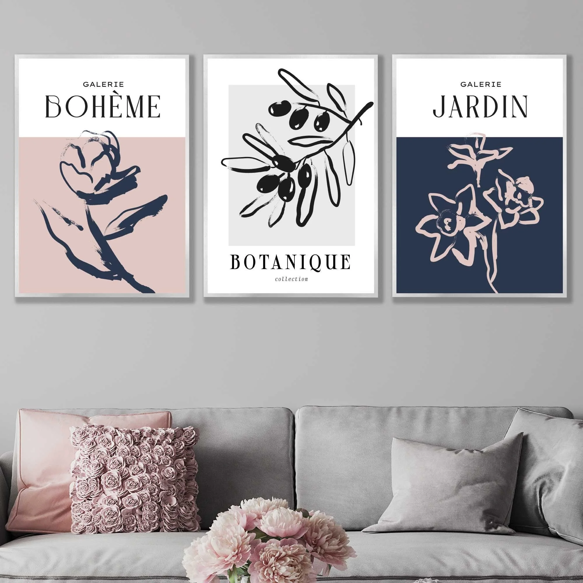 Boho Tyylinen Seinätaito, 3 Kpl Kukka- ja Lehtikuvioita