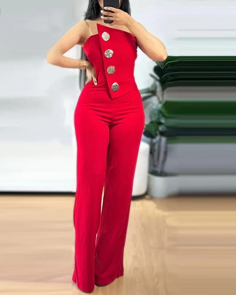 Epäsymmetrinen Bandeau olkaimeton Jumpsuit - Image 11