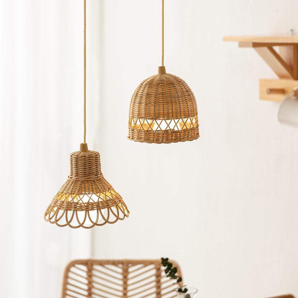 Kattovalaisinvarjostin Käsin Kudottu Rottinkinen Boheemi Design - Image 3