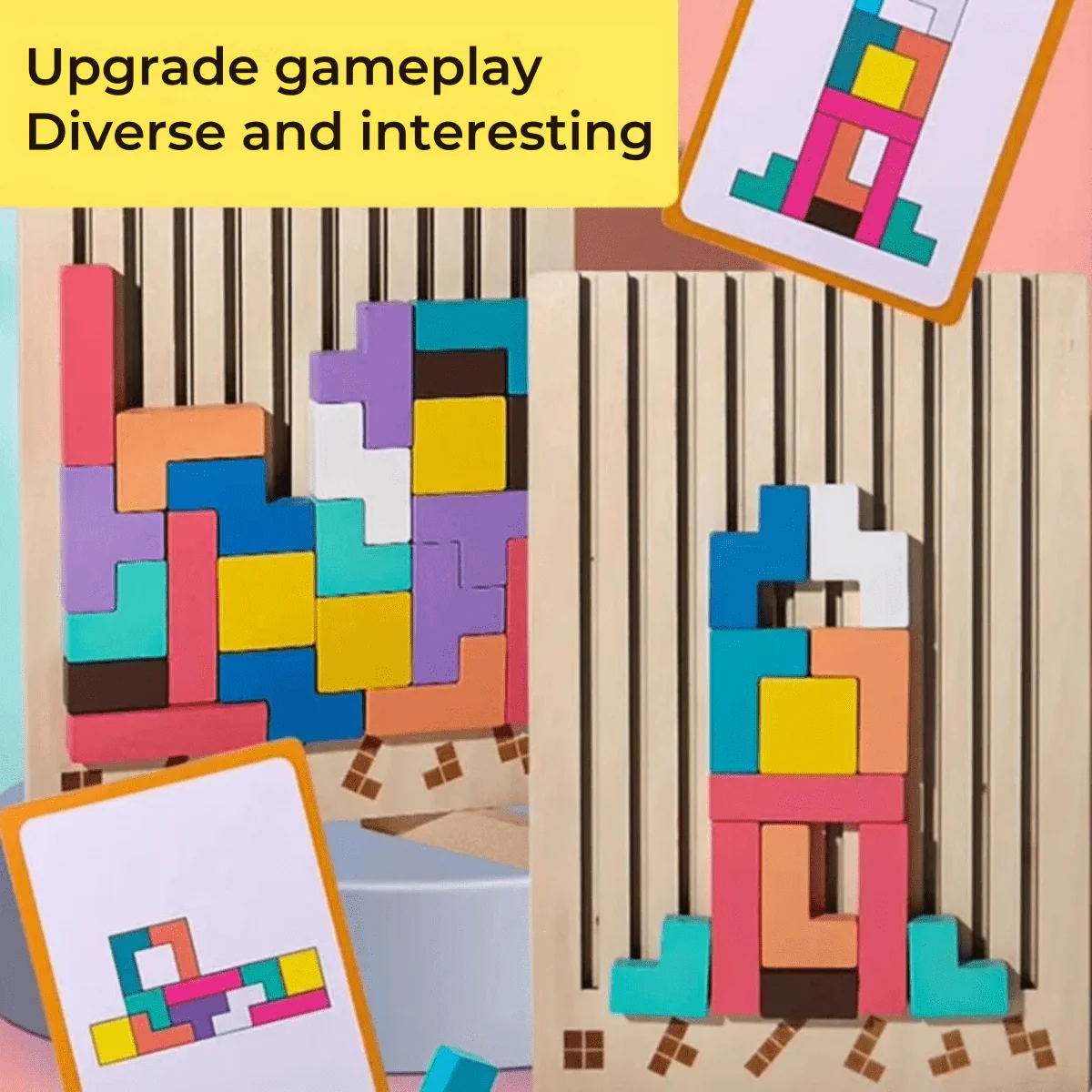 Lasten Montessori-puinen Pinoamispeli Tetris - Image 3