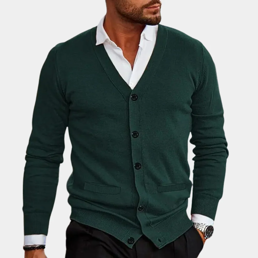 Miesten Cardigan V-kaula-aukolla Napilla Pehmeä Materiaali - Image 2
