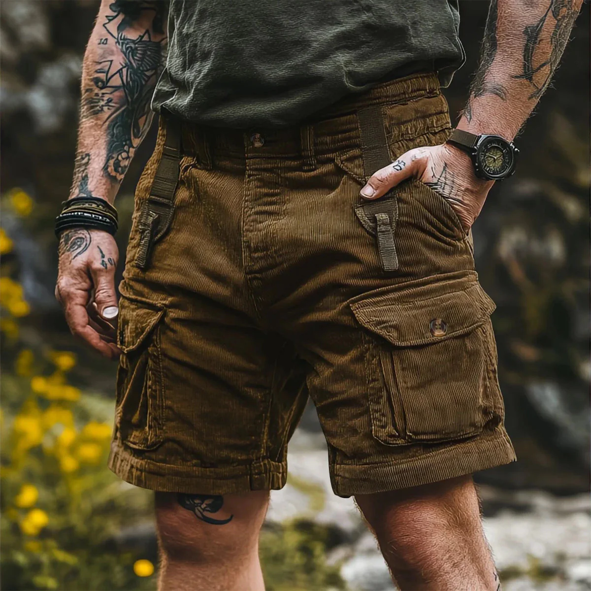 Miesten Cargo Bermuda Shortsit Retro-tyylillä - Image 2