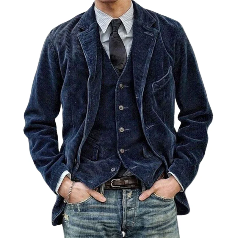 Miesten Cord-Blazer ja Vestiyhdistelmä Modernilla Corduroy Materiaalilla