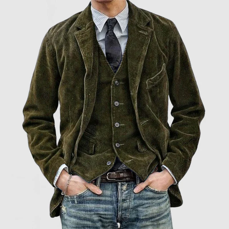 Miesten Cord-Blazer ja Vestiyhdistelmä Modernilla Corduroy Materiaalilla - Image 2