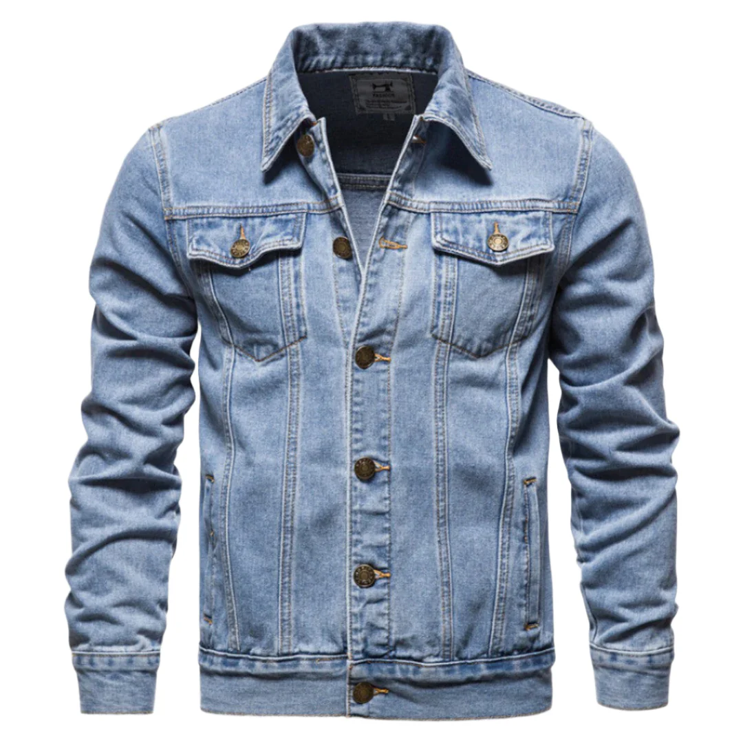 Miesten Denim Takki Pesemätön Tyylillä Kestävä Denim