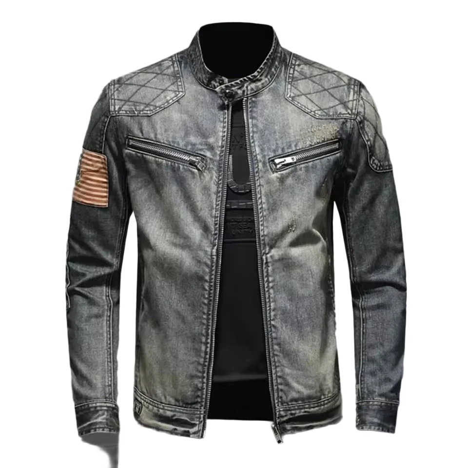 Miesten Denim-takki Slim Fit Vetoketjulla