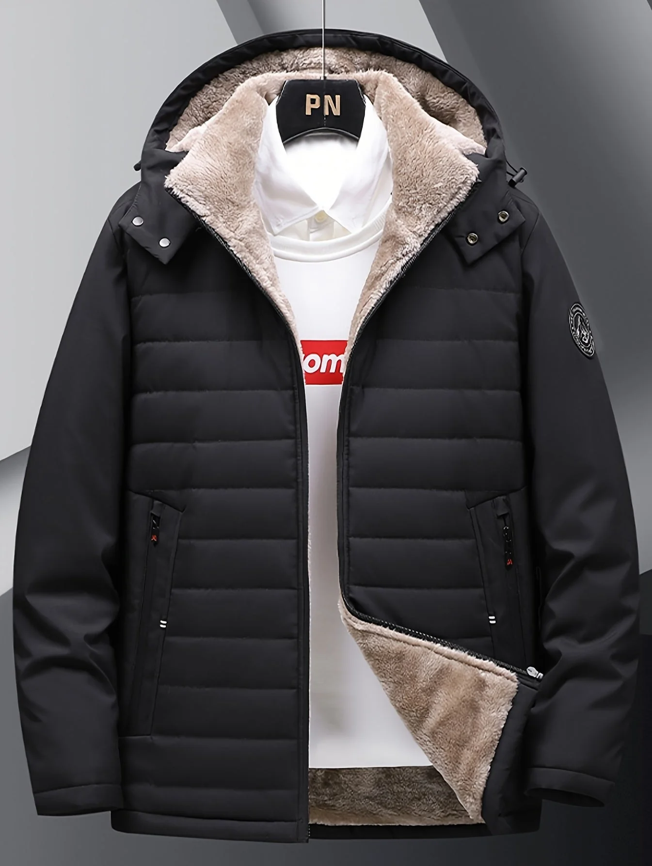 Miesten Fleece-takki Huoodilla ja Vetoketjulla - Image 3
