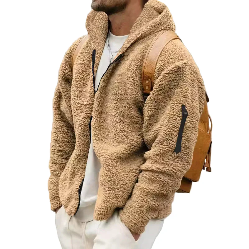 Miesten Fleece-takki Ylipitkä Huppu