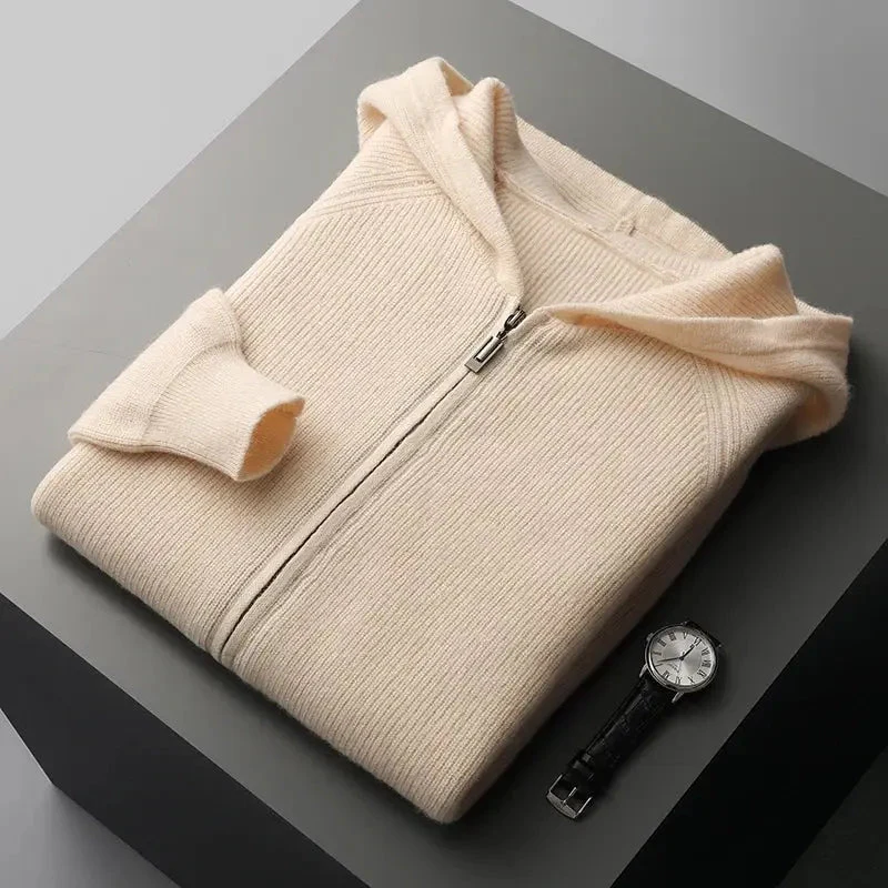 Miesten Hupullinen Merinovillapaita – Vetoketjullinen, Paksu Neulos, Pitkähihainen - Image 8
