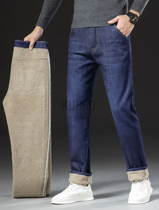 Miesten Lamb Fluff Denim Suorat housut - Image 5
