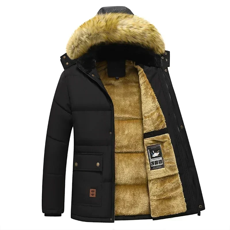 Miesten lämmin hupullinen turkiskaulustakki