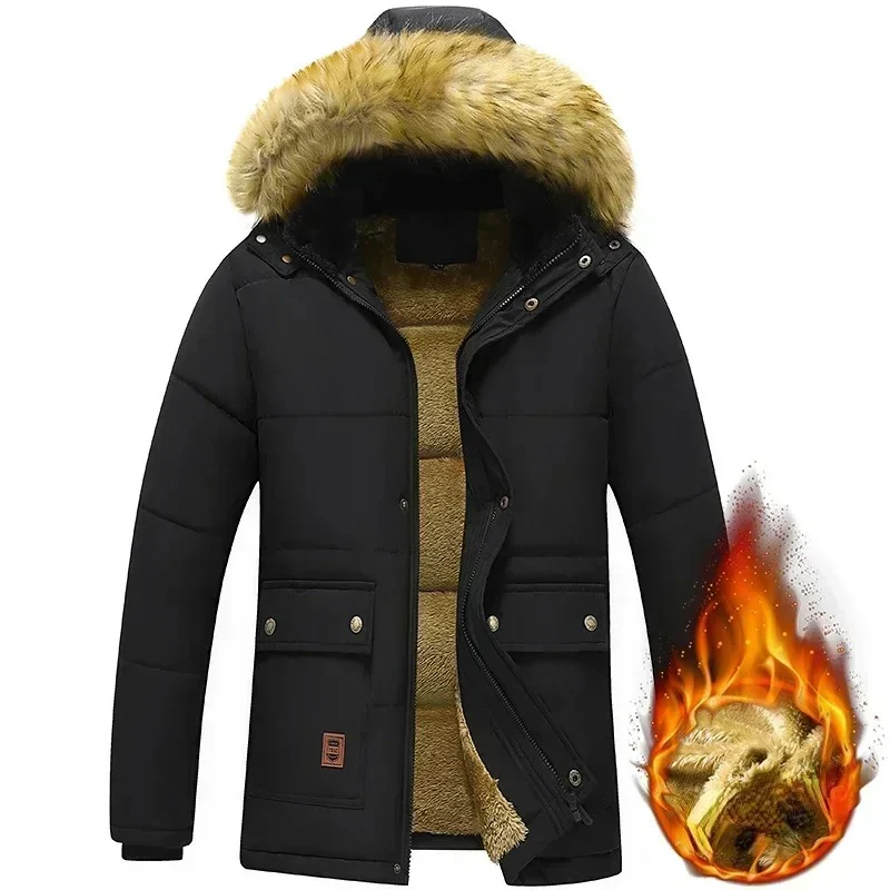 Miesten lämmin hupullinen turkiskaulustakki - Image 3