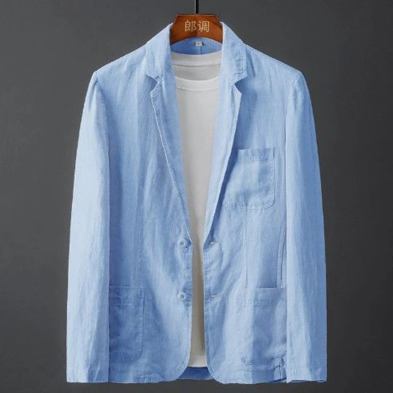 Miesten Liituraitablazer Slim Fit Pellava - Image 3