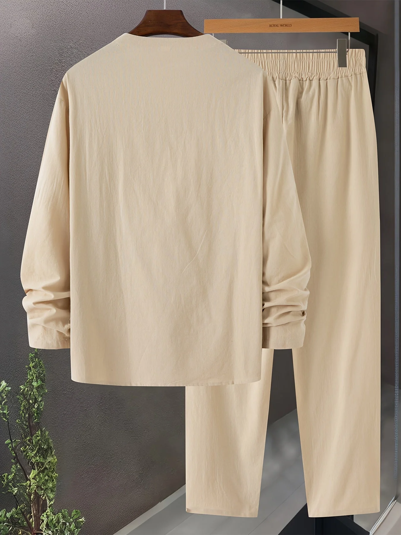 Miesten Loungewear Setti V-kaula-aukkoinen Pitkähiha Toppi Puuvillasekoite - Image 4