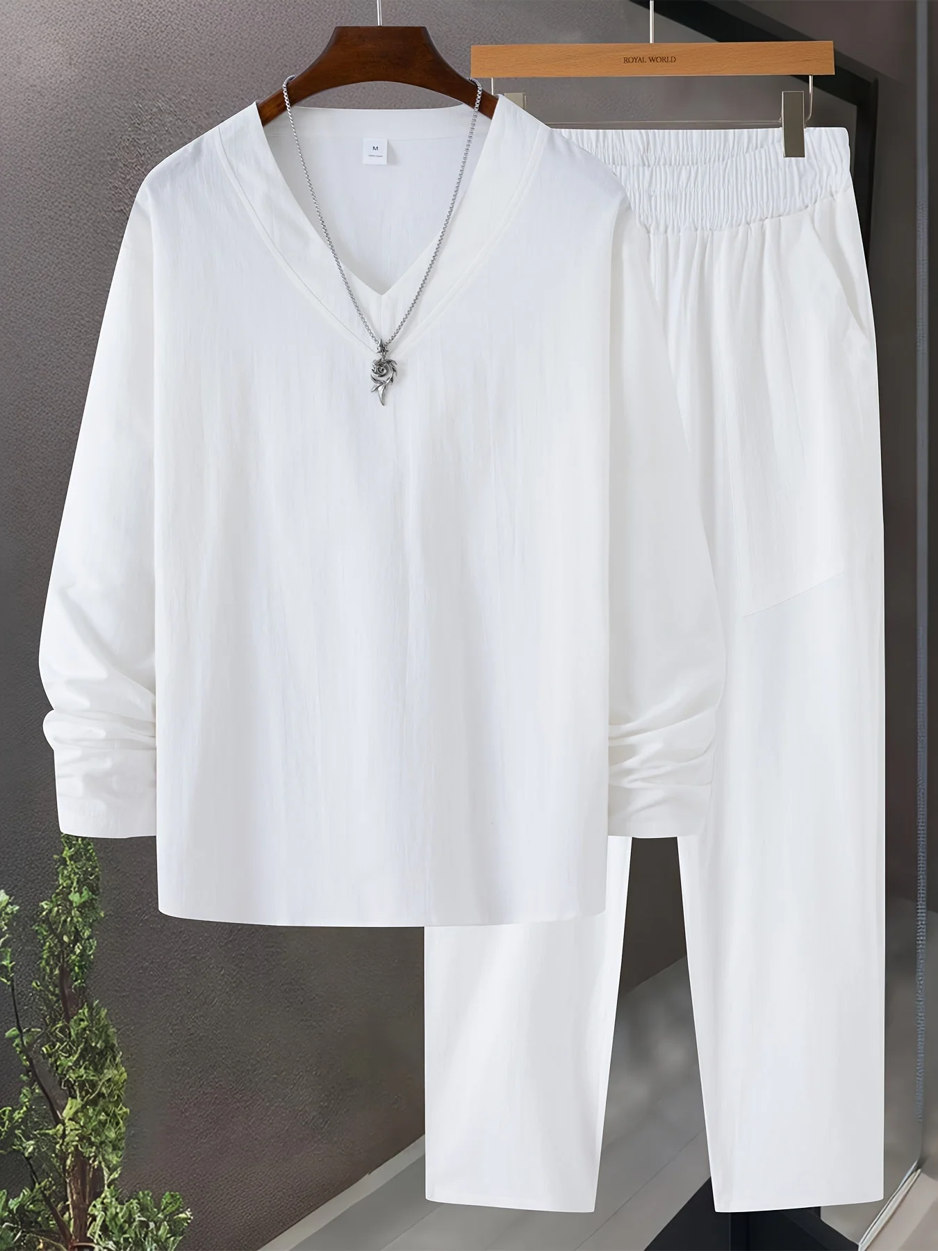 Miesten Loungewear Setti V-kaula-aukkoinen Pitkähiha Toppi Puuvillasekoite - Image 7