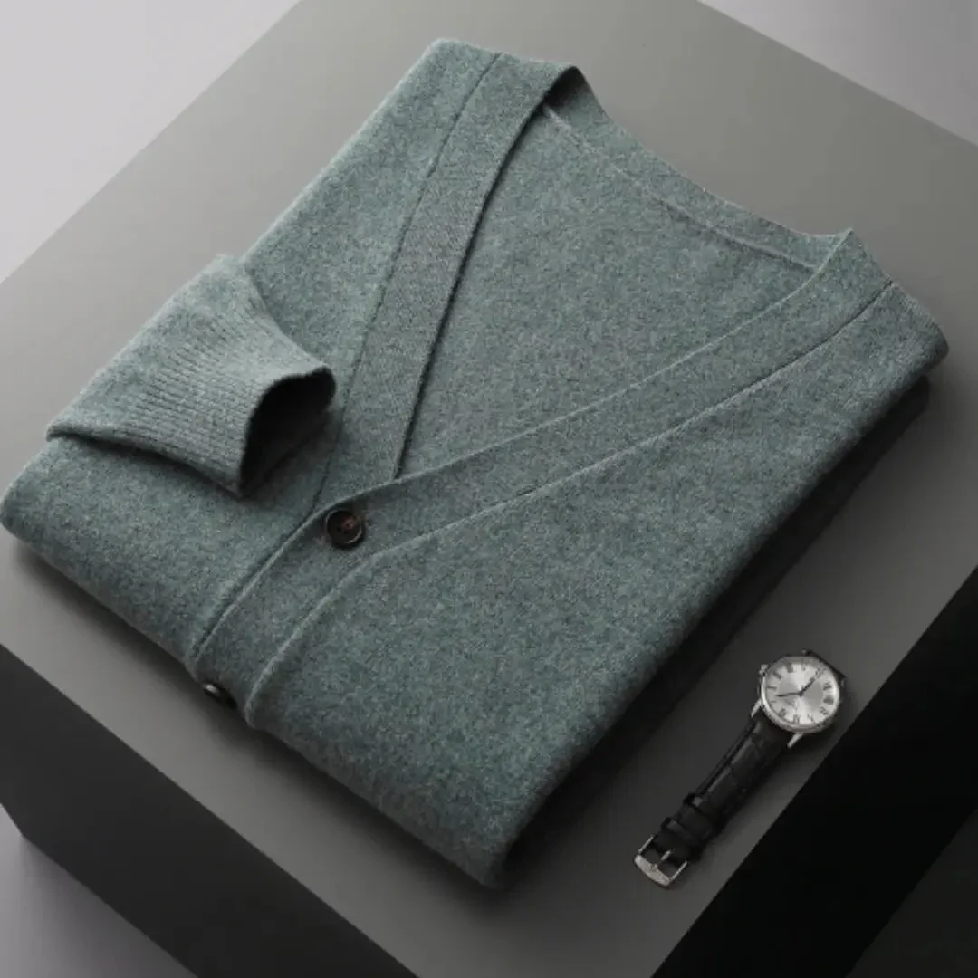 Miesten Merinovillainen Neuletakki – Cashmere-Tyyli, Pitkähihainen Ajaton Neule - Image 2