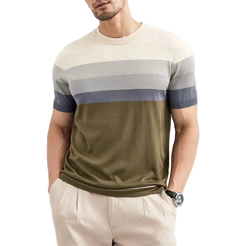 Miesten Neule-T-paita Casual Raidallinen Patchwork