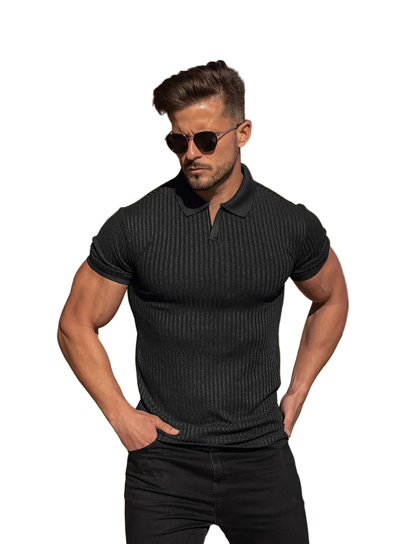 Miesten Polo-paita Lyhythihainen Ribbed Pehmeä Neule