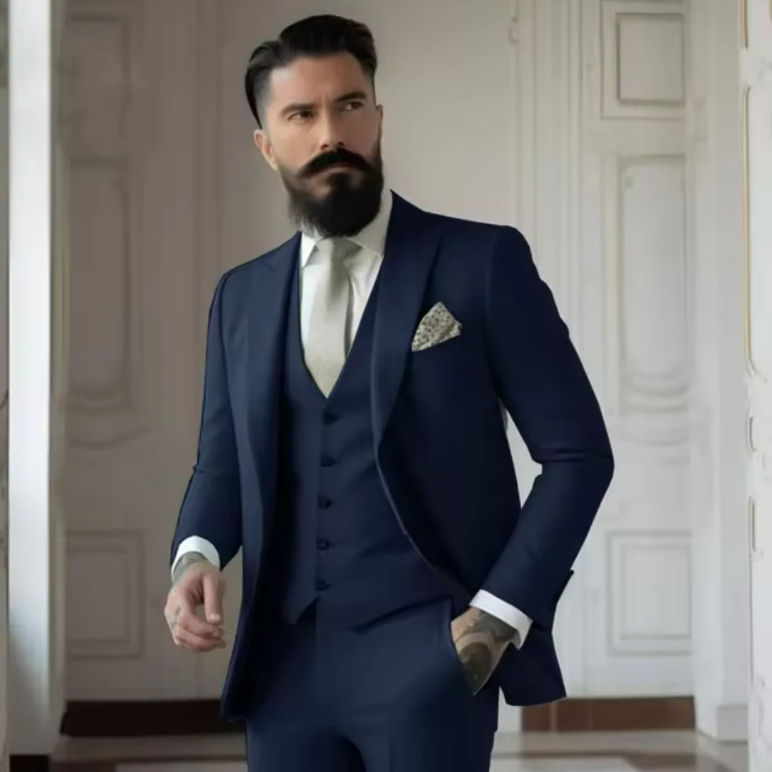 Miesten Puku Kolmiosainen Slim Fit Villa Seos - Image 3