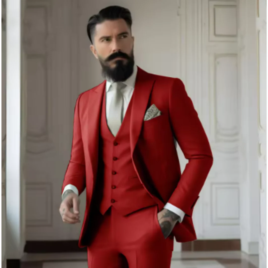 Miesten Puku Kolmiosainen Slim Fit Villa Seos - Image 4