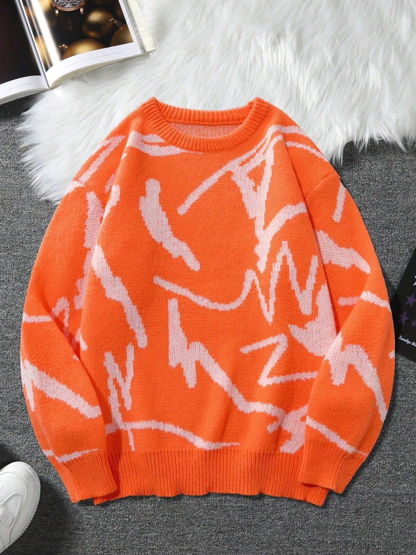 Miesten Rento Neulepaita Graafisella Printillä Crew Neck - Image 13