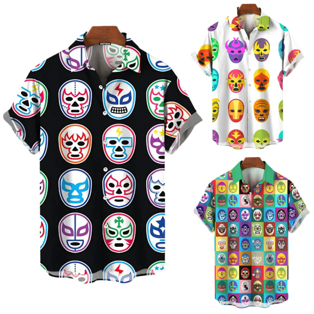 Miesten T-paidat Luchador Print Kevyt Hengittävä Kangas
