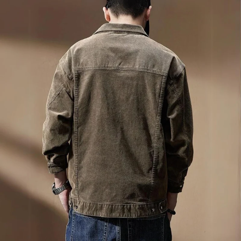 Miesten Takki Corduroy Mukava Puuvilla Polyesteri Khaki - Image 2