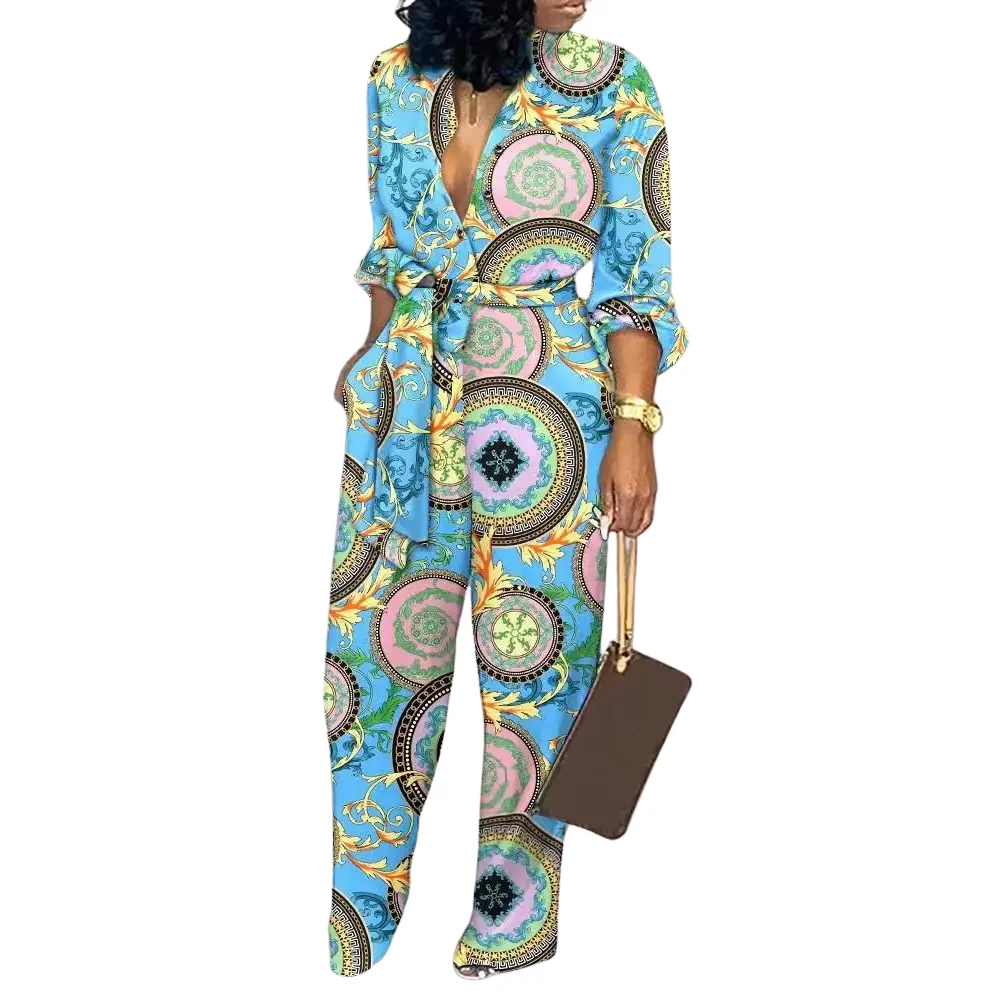 Muoti Tulostaa V-kaula Korkea Vyötärö Jumpsuit - Image 4