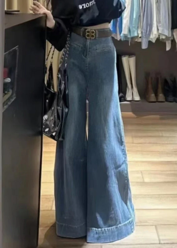 Naisille Korkeavyötäröiset Denim Leveät Lahkeet Housut - Image 2