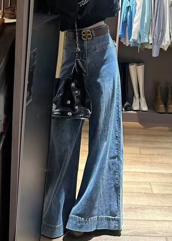 Naisille Korkeavyötäröiset Denim Leveät Lahkeet Housut - Image 4