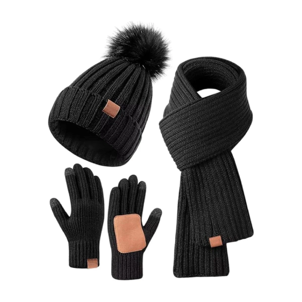 Naisten 3-in-1 Talvisetti Pipo, Huivi ja Kosketusnäyttökäsineet - Image 8
