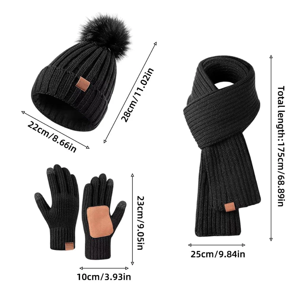 Naisten 3-in-1 Talvisetti Pipo, Huivi ja Kosketusnäyttökäsineet - Image 9
