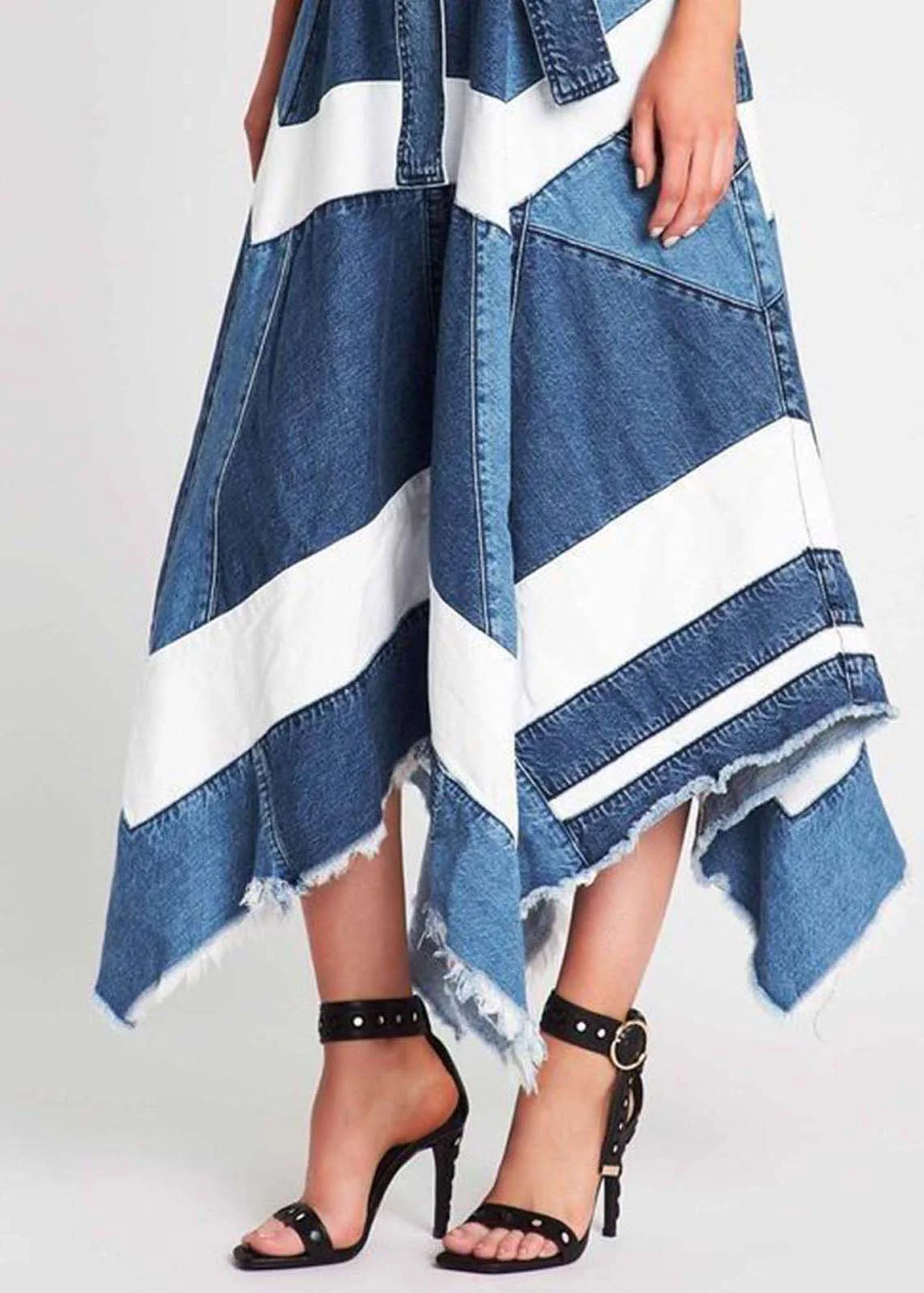 Naisten A-linjainen Epäsymmetrinen Denim Hame - Image 3