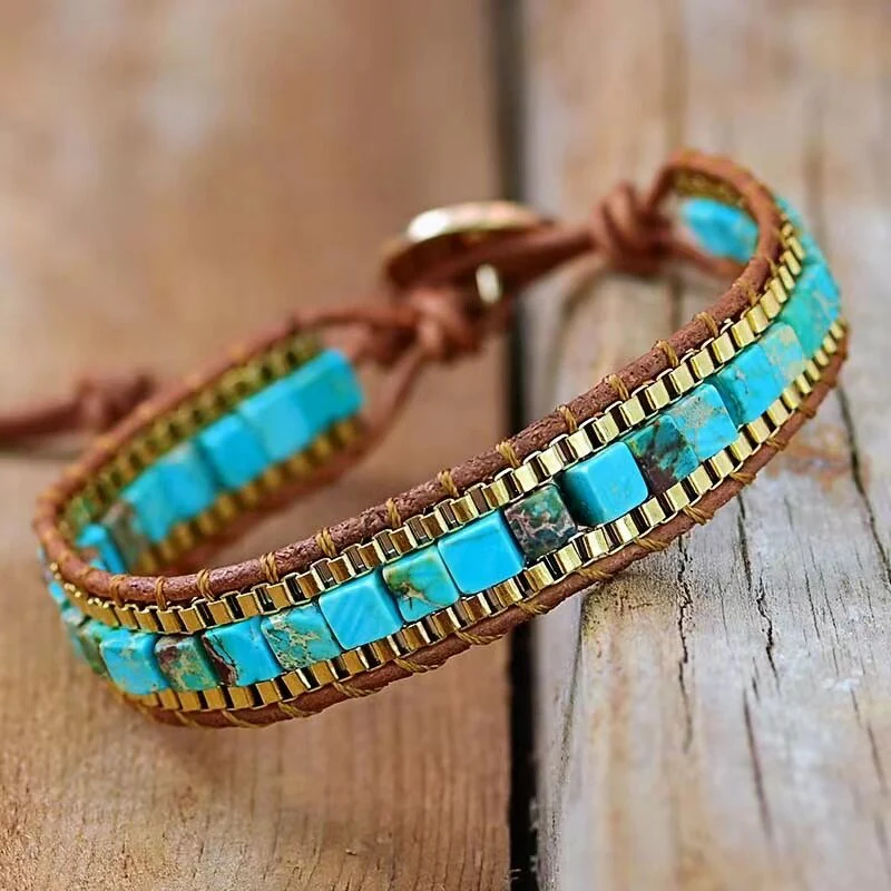 Naisten Boho-tyylinen Rannekoru Turkoosilla Neliönmuotoisella Ketjulla - Image 4