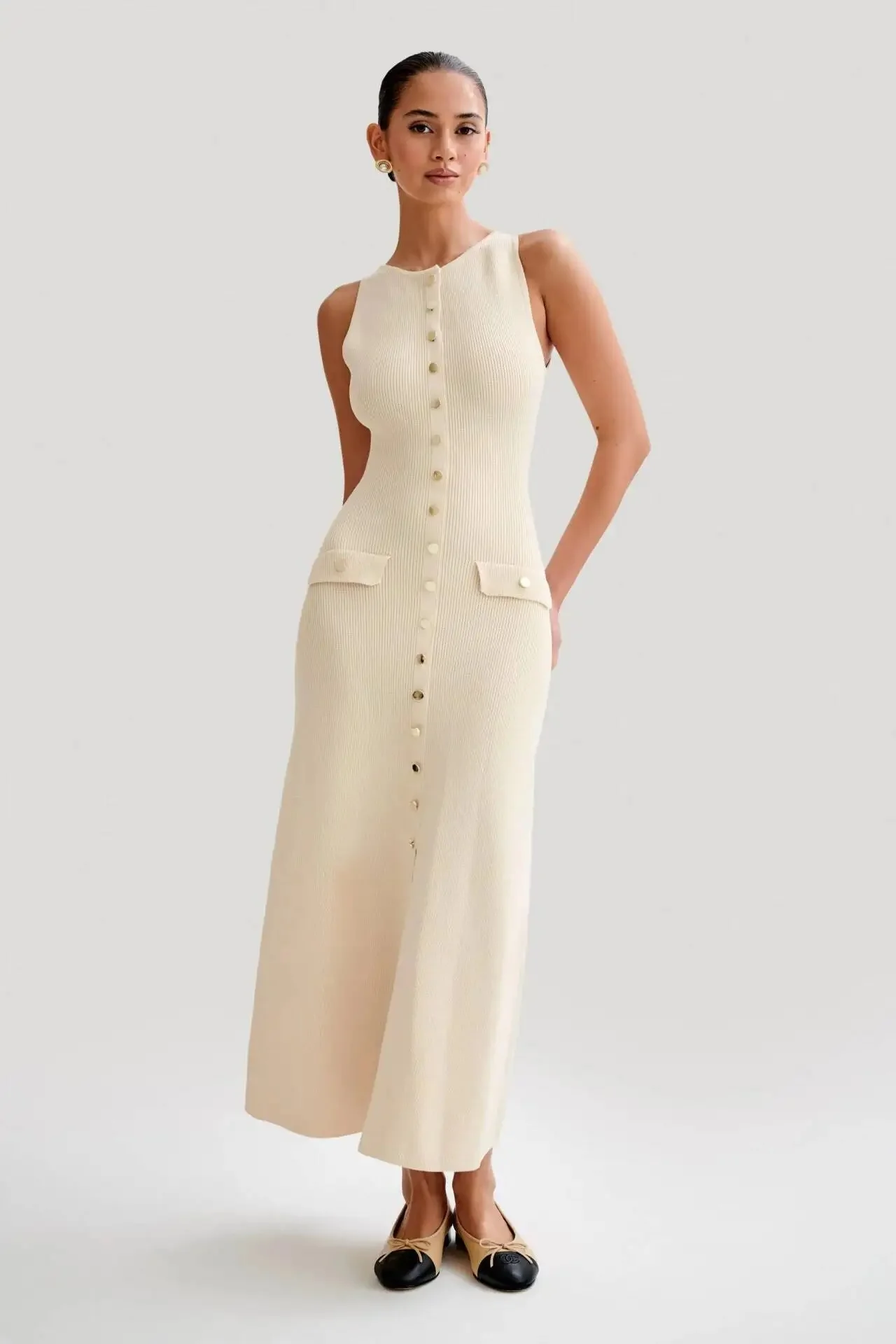 Naisten Button-Up neulottu bodycon mekko - Image 6