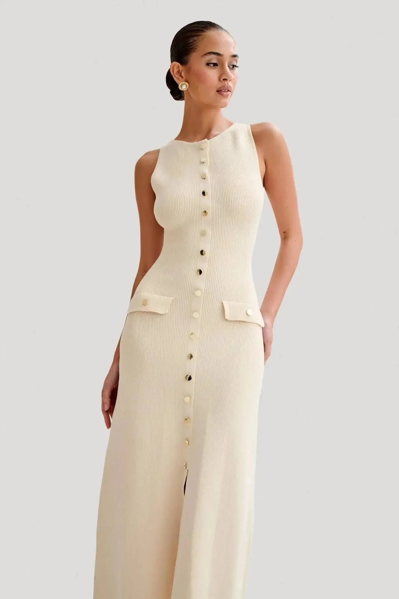 Naisten Button-Up neulottu bodycon mekko - Image 7