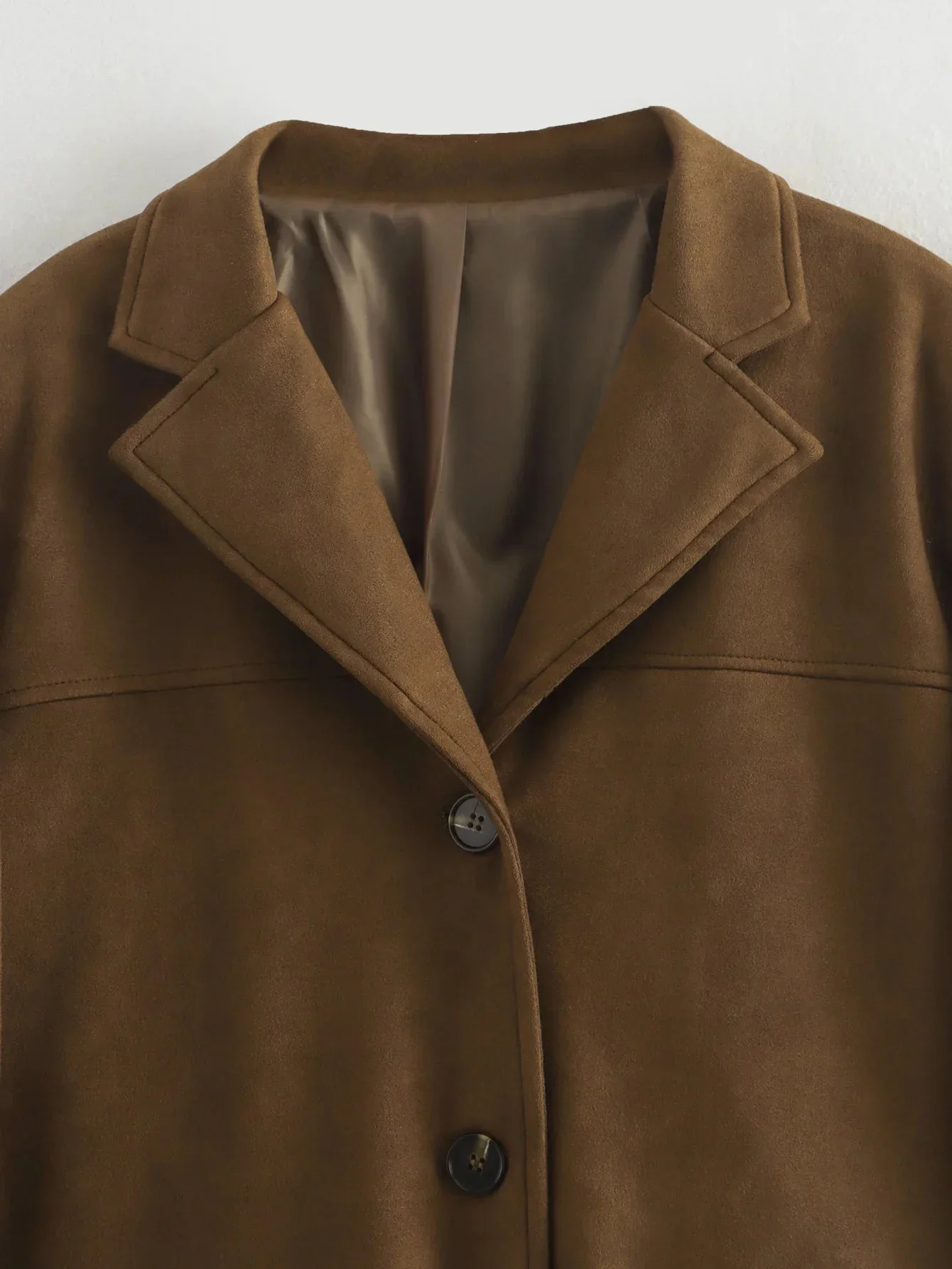 Naisten Cropped Blazer Takki Pitkät Hihat Ruskea - Image 8