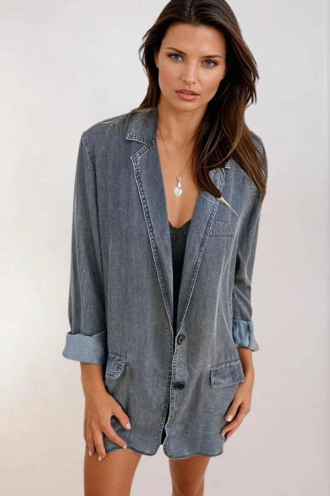 Naisten Denim Blazer Rennot Muotoilu Pehmeä Denim - Image 3