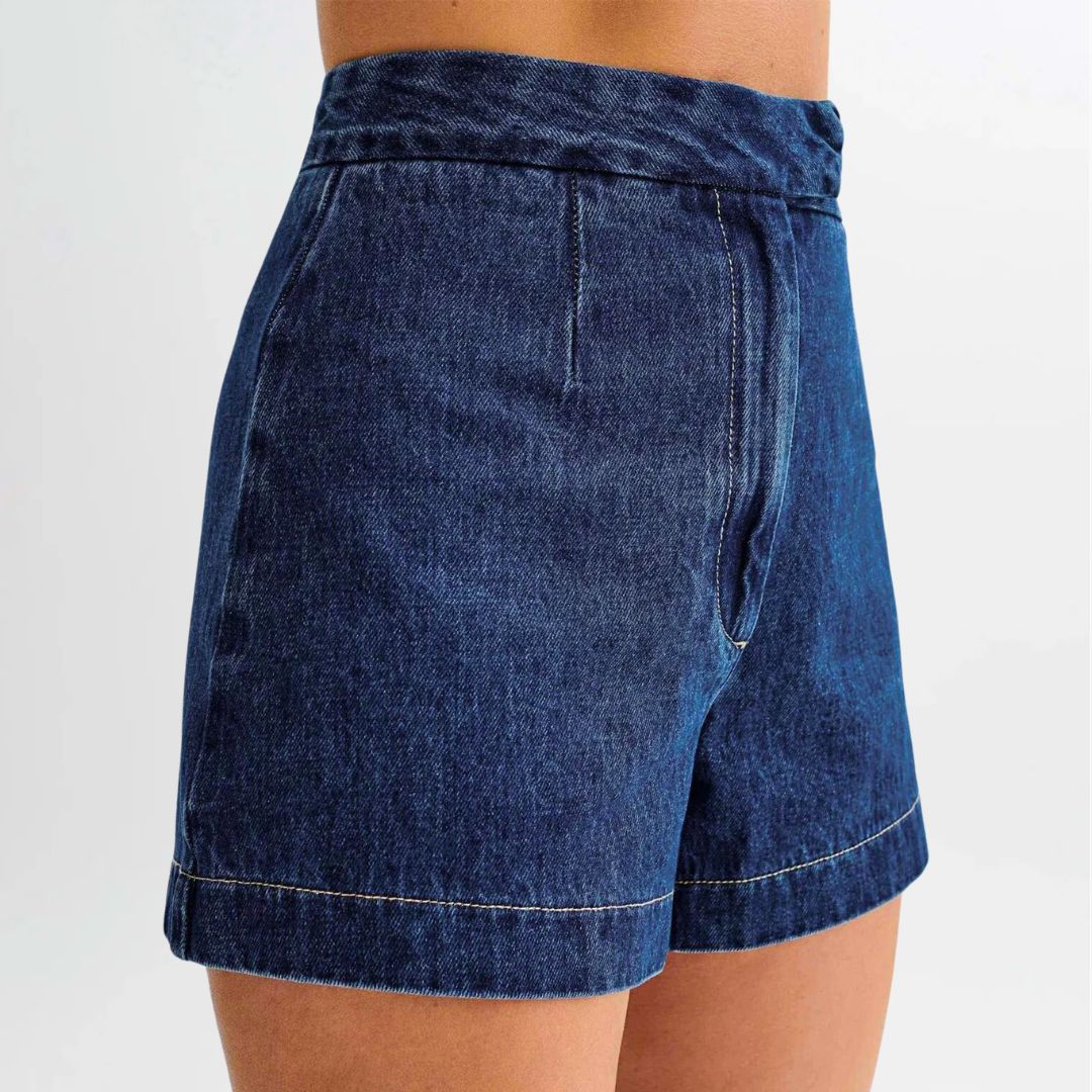 Naisten Denim Setti Hihaton Paita Korkeavyötäröiset Shortsit Denim - Image 5