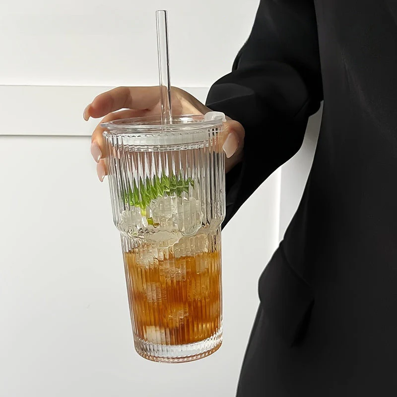 Naisten Eristetty Lasikahvimuki Kansi ja Olki 600 ml - Image 5