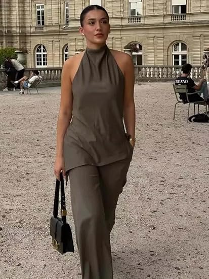 Naisten Halter Neck Top & suorat housut setti - Image 9