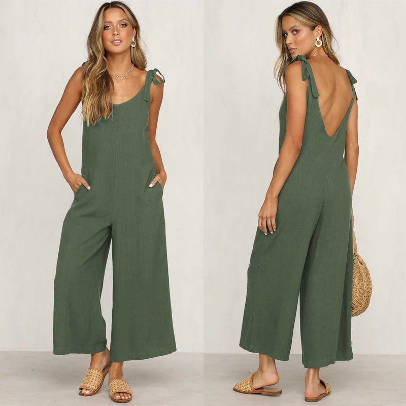 Naisten Hihaton Jumpsuit Leveillä Putkilla Kevyt Materiaali - Image 2