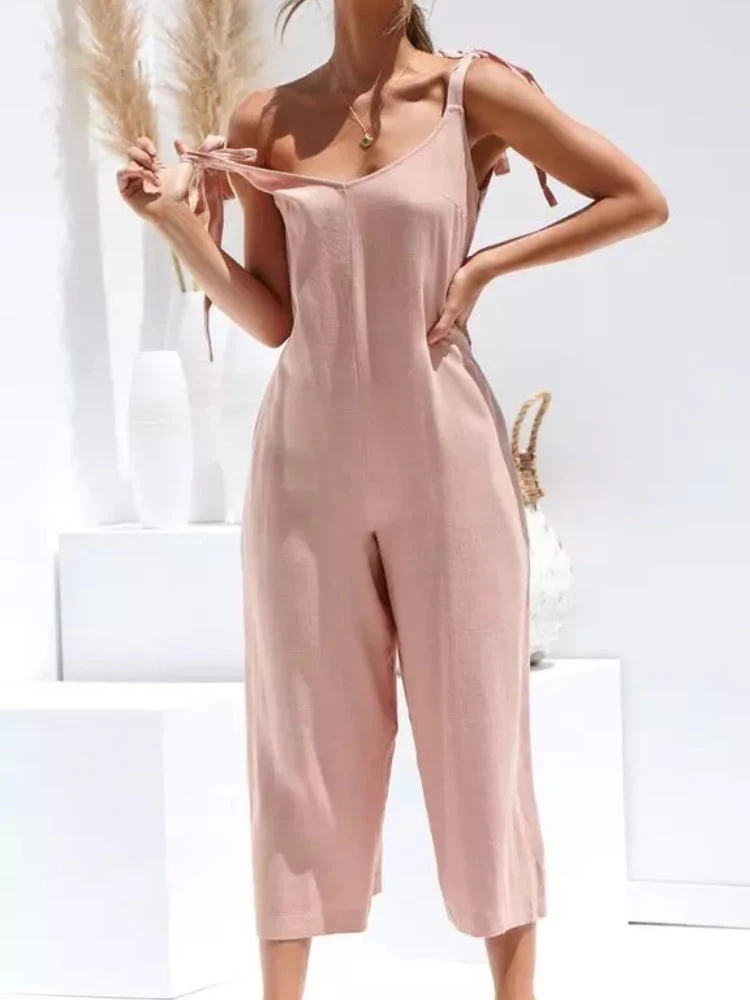 Naisten Hihaton Jumpsuit Leveillä Putkilla Kevyt Materiaali - Image 6