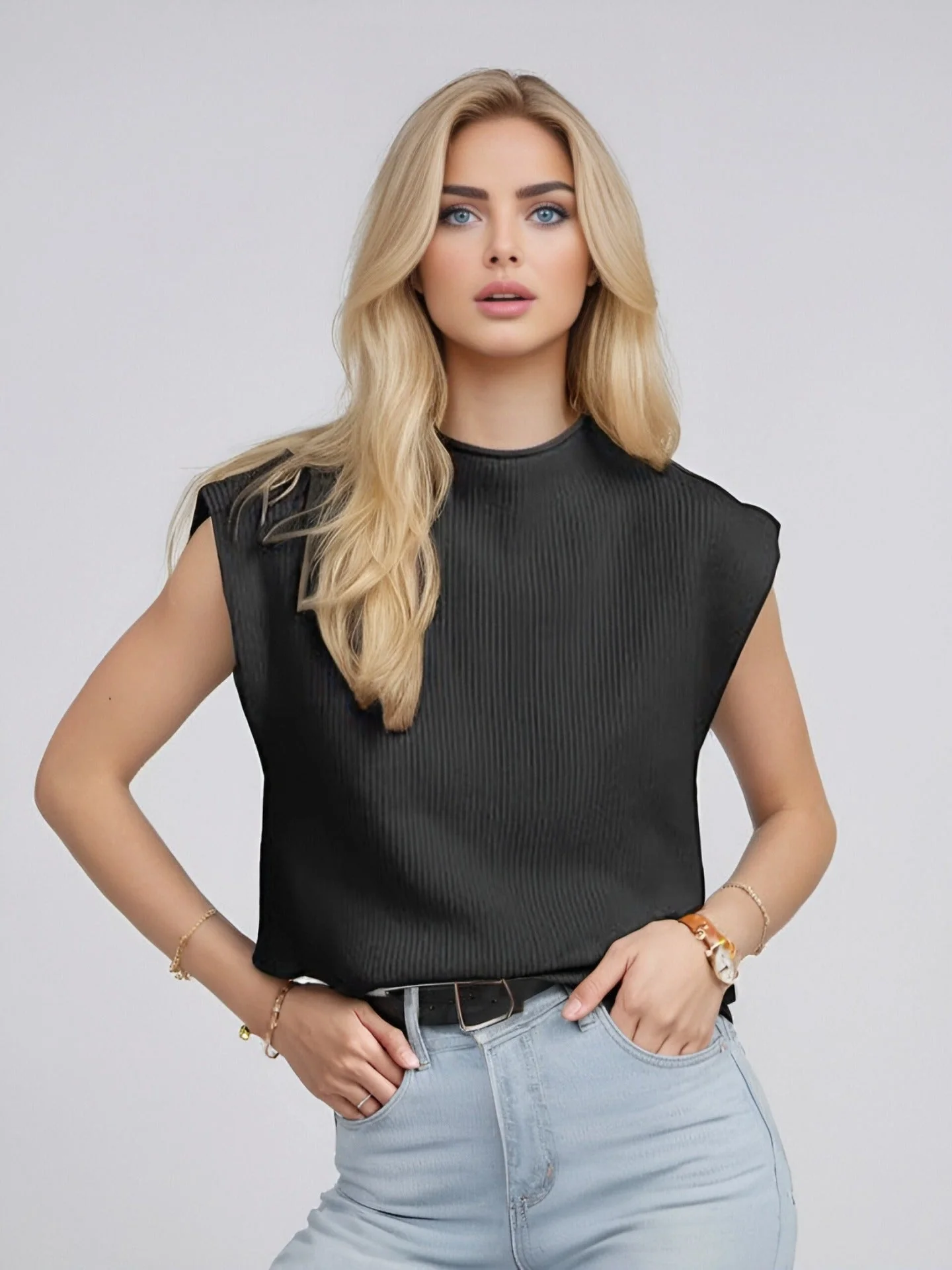 Naisten Hihaton Turtleneck Neule Villasekoite Ribbikuviointi - Image 12
