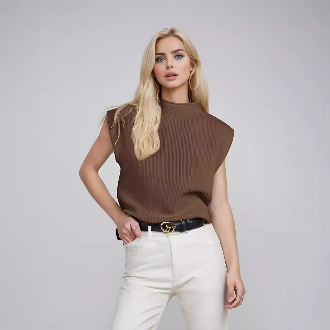 Naisten Hihaton Turtleneck Neule Villasekoite Ribbikuviointi - Image 4