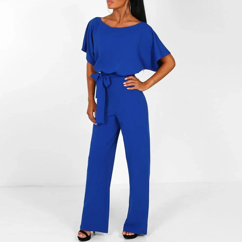 Naisten Jumpsuit Korkeavyötäröinen Laaja Lahje Polyesteri - Image 4