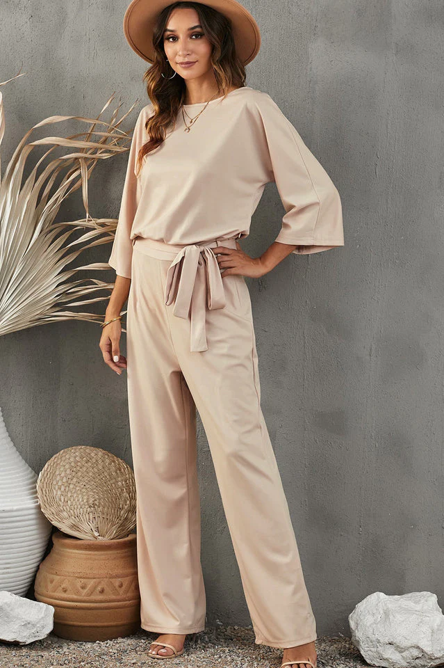 Naisten Jumpsuit Leveillä Jaloilla Vyötärövyöllä Kolmen Neljäsosan Hihoilla - Image 2